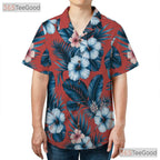 Red Palm Leaf Hibiscus Hawaiian Shirt- Unisex Tropical Floral Aloha Summer Top