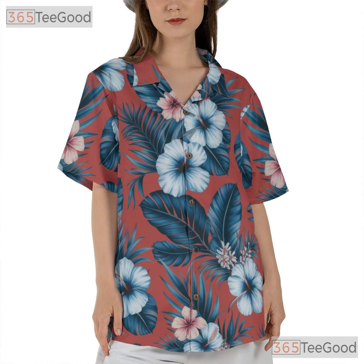 Red Palm Leaf Hibiscus Hawaiian Shirt- Unisex Tropical Floral Aloha Summer Top