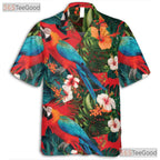 Red Parrot Hibiscus Floral Casual Tropical Hawaiian Tee Men Women Summer Top Tee