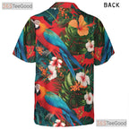 Red Parrot Hibiscus Floral Casual Tropical Hawaiian Tee Men Women Summer Top Tee