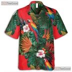 Red Parrot Hibiscus Floral Tropical Casual Hawaiian Shirt Unisex Summer Outfit