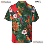 Red Parrot Hibiscus Floral Tropical Casual Hawaiian Shirt Unisex Summer Outfit