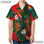 Red Parrot Hibiscus Floral Tropical Casual Hawaiian Shirt Unisex Summer Outfit