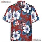 Red Seamless Floral Hawaiian Shirt- Unisex Tropical Hibiscus Palm Leaf Aloha