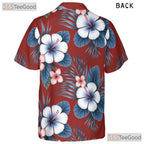 Red Seamless Floral Hawaiian Shirt- Unisex Tropical Hibiscus Palm Leaf Aloha