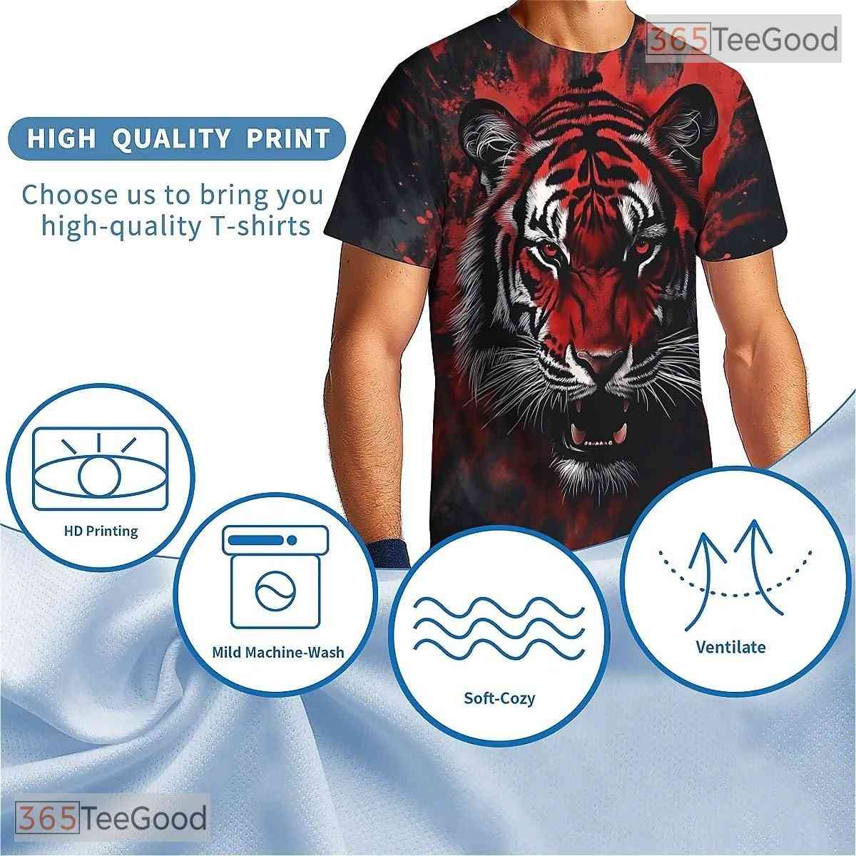 Fierce Red Tiger American Flag Eagle 3D Graphic Printed Casual Unisex T-Shirt Apparel