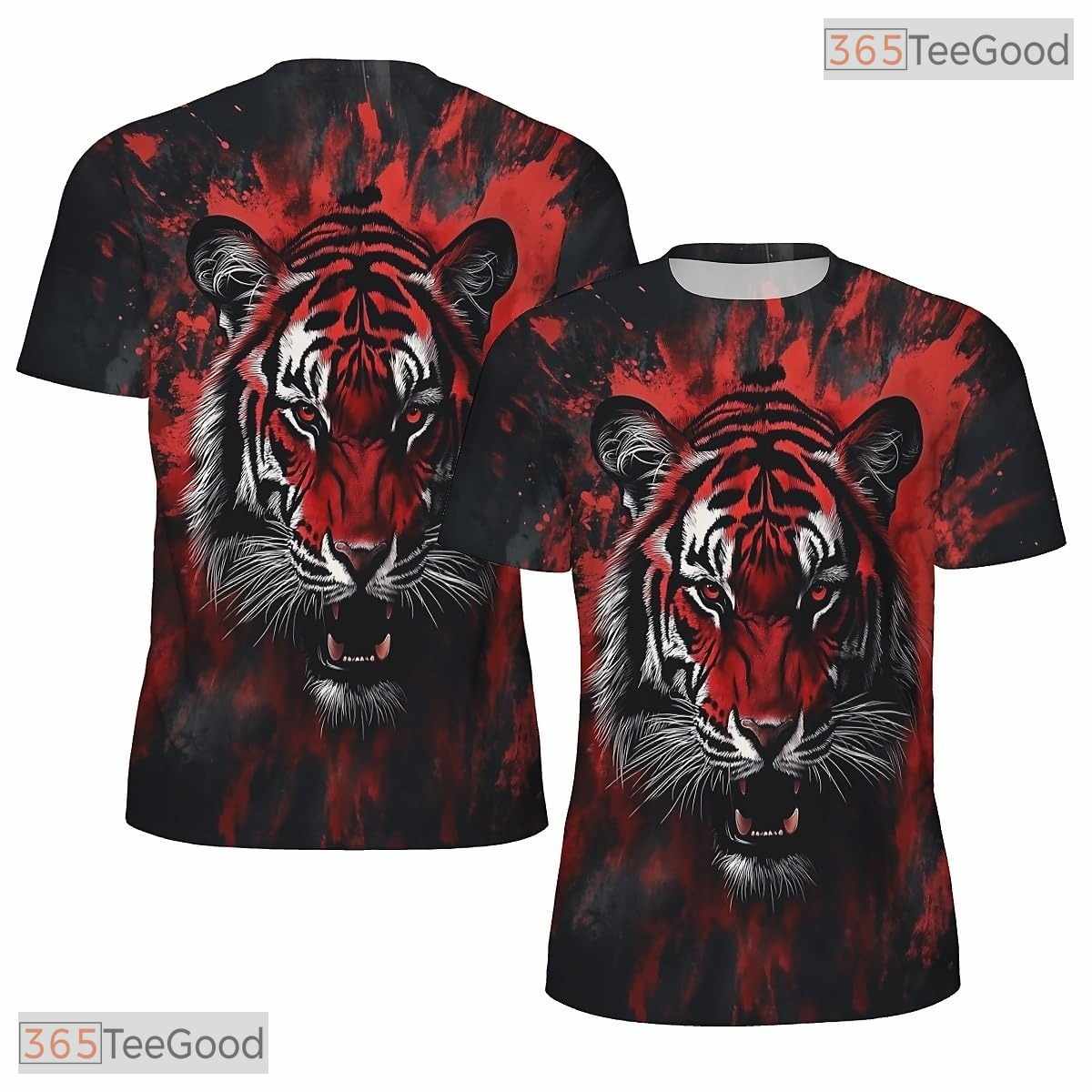 Fierce Red Tiger American Flag Eagle 3D Graphic Printed Casual Unisex T-Shirt Apparel