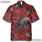 Red Vintage Nautical Octopus Hawaiian Shirt Unisex Sea Life Aloha Top