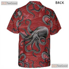Red Vintage Nautical Octopus Hawaiian Shirt Unisex Sea Life Aloha Top