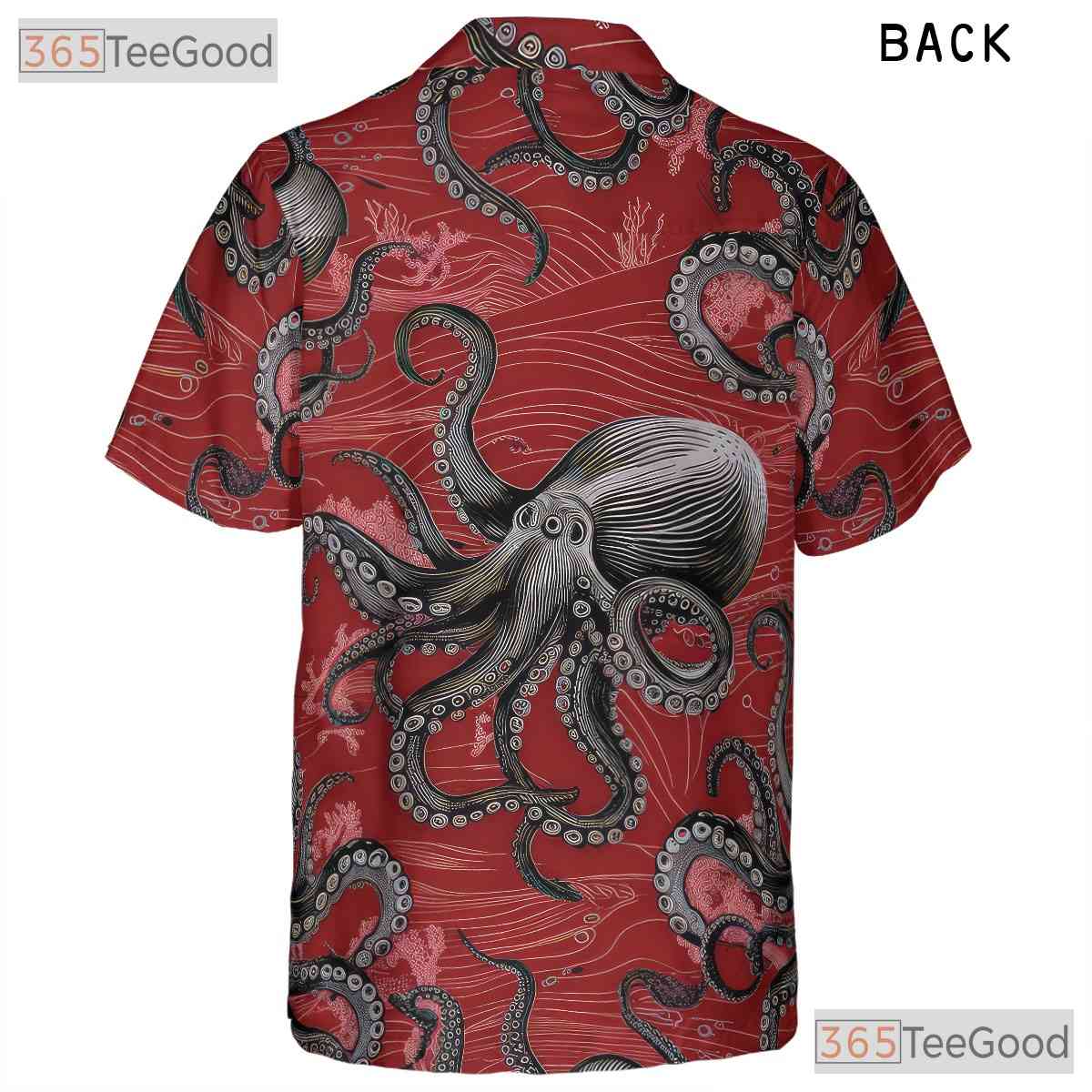 Red Vintage Nautical Octopus Hawaiian Shirt Unisex Sea Life Aloha Top