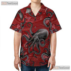 Red Vintage Nautical Octopus Hawaiian Shirt Unisex Sea Life Aloha Top