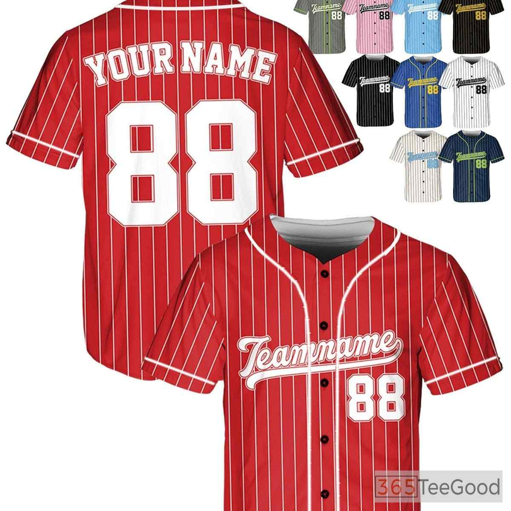 Red White Baseball Jersey Tee - Create Your Own with Custom Name, Number, and Logo