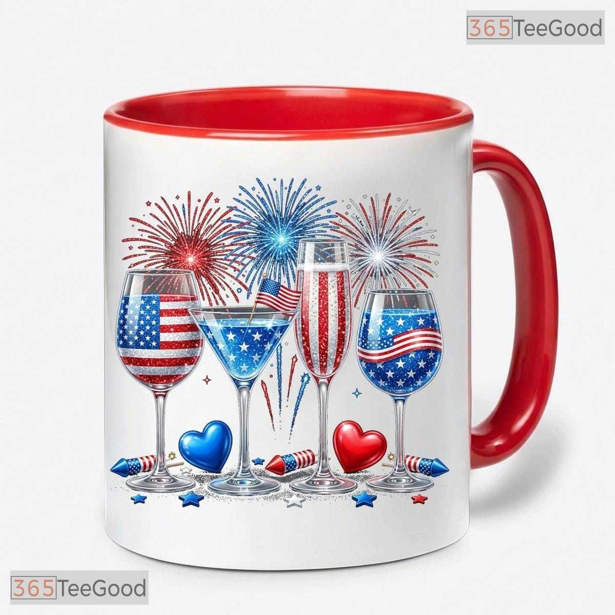 Red White Blue American Flag Patriotic 250th Anniversary 4th Of July Ceramic Accent Mug