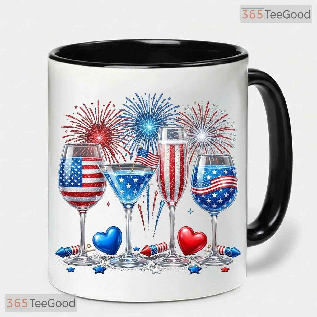 Red White Blue American Flag Patriotic 250th Anniversary 4th Of July Ceramic Accent Mug