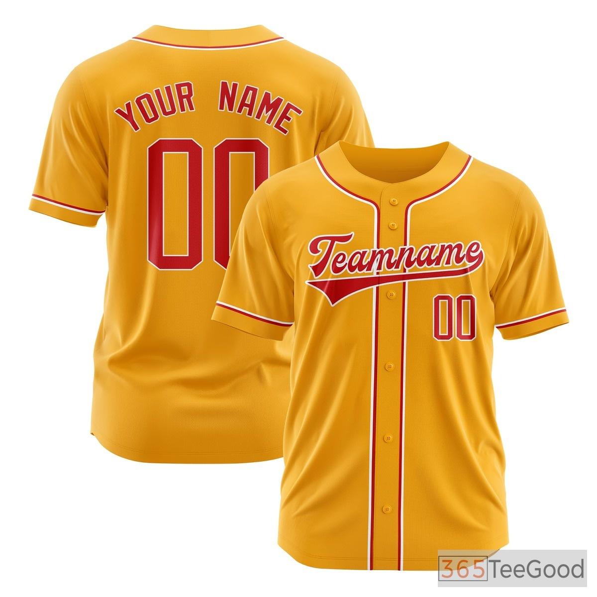 Red Yellow Baseball Jersey Tee for Men & Women - Personalized Player & Team Details