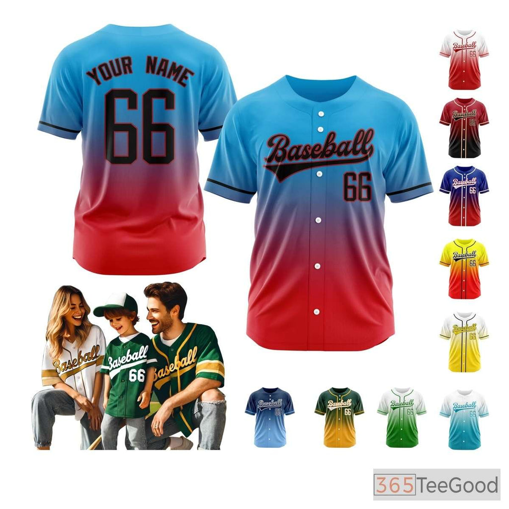 Red & Blue Baseball Jersey Tee for Men & Women - Design Your Own Stitched Design