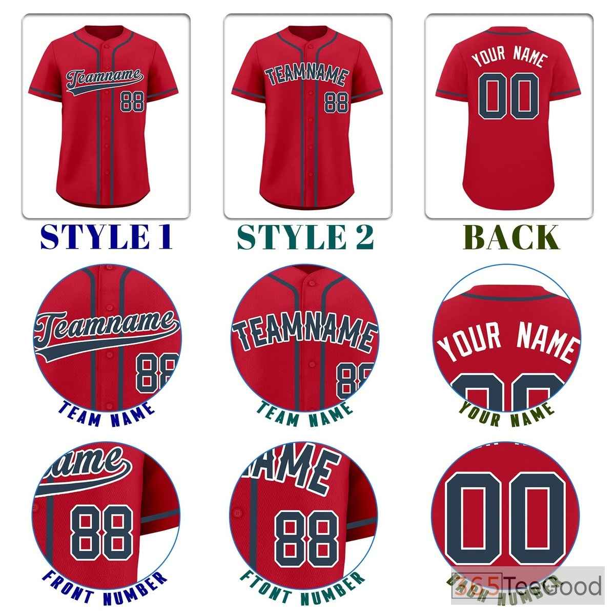 Red & Blue Baseball Jersey Tee for Men & Women - Ideal for custom team uniforms