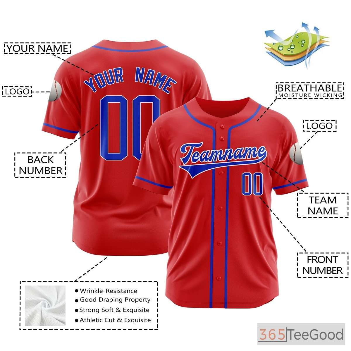 Red & Blue Baseball Jersey Tee for Men & Women – Customize Your Team Look