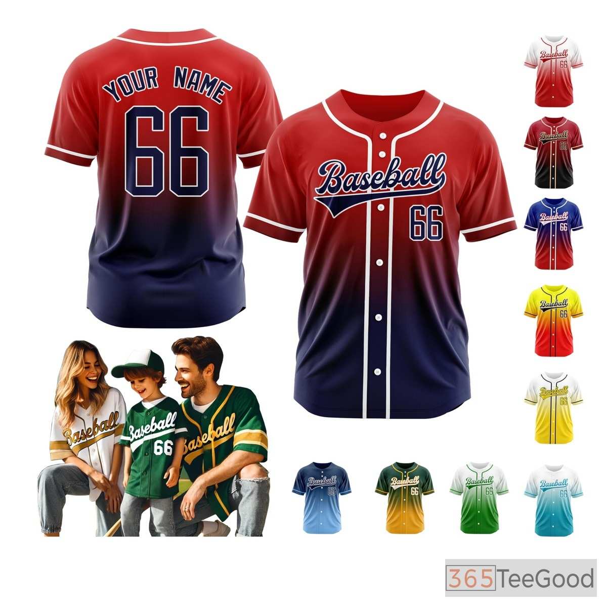 Red & Blue Custom Baseball Jersey Tee for Men & Women - Stitched & Printed Personalization