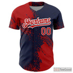 Red & Navy Blue Custom Full Button Baseball Jersey Tee - Stitched Player Details