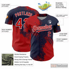 Red & Navy Blue Custom Full Button Baseball Jersey Tee - Stitched Player Details