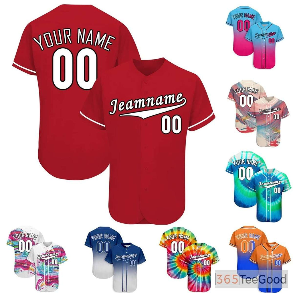 Red & White Custom Baseball Jersey Shirt Personalized Unisex Button Down Sports Tee