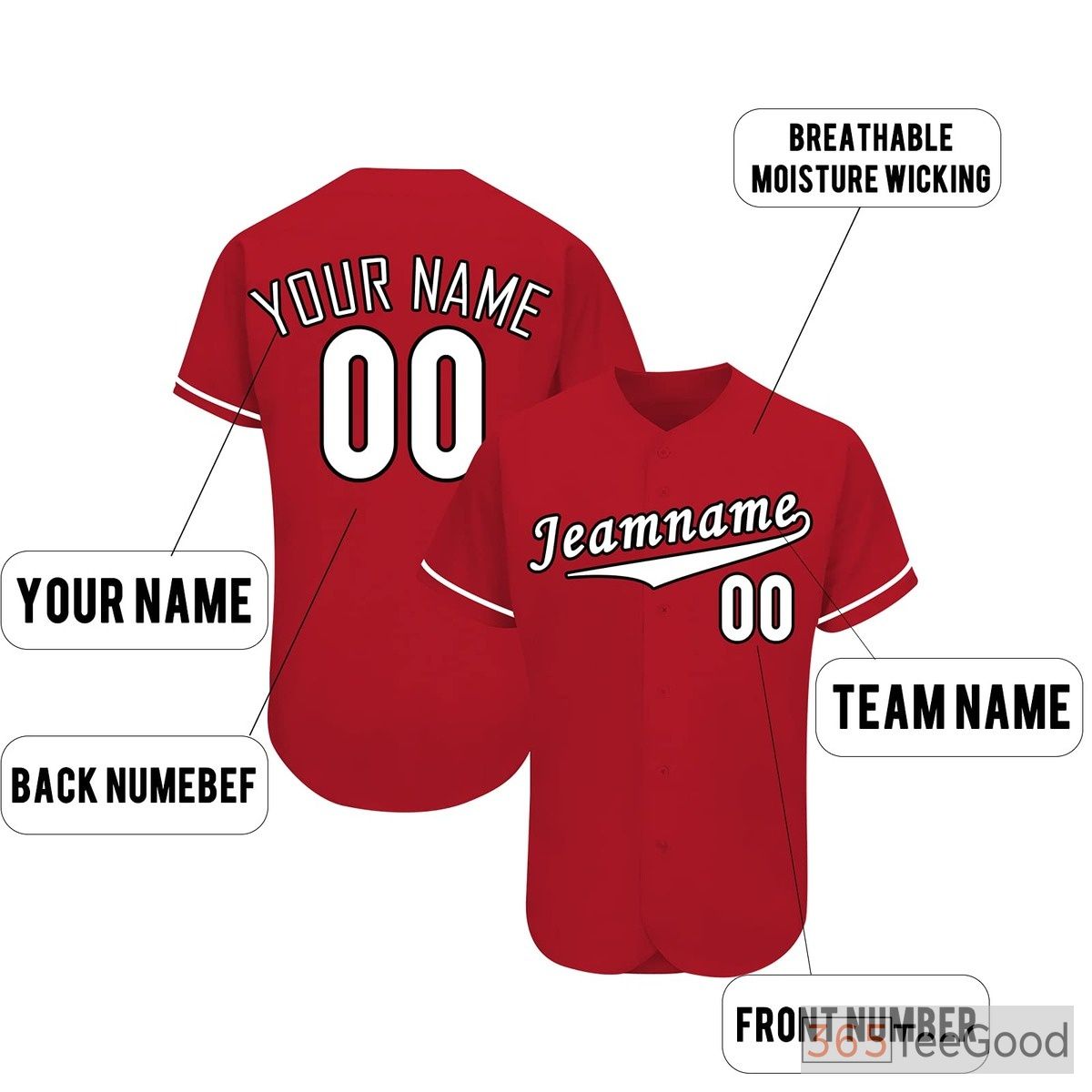 Red & White Custom Baseball Jersey Shirt Personalized Unisex Button Down Sports Tee