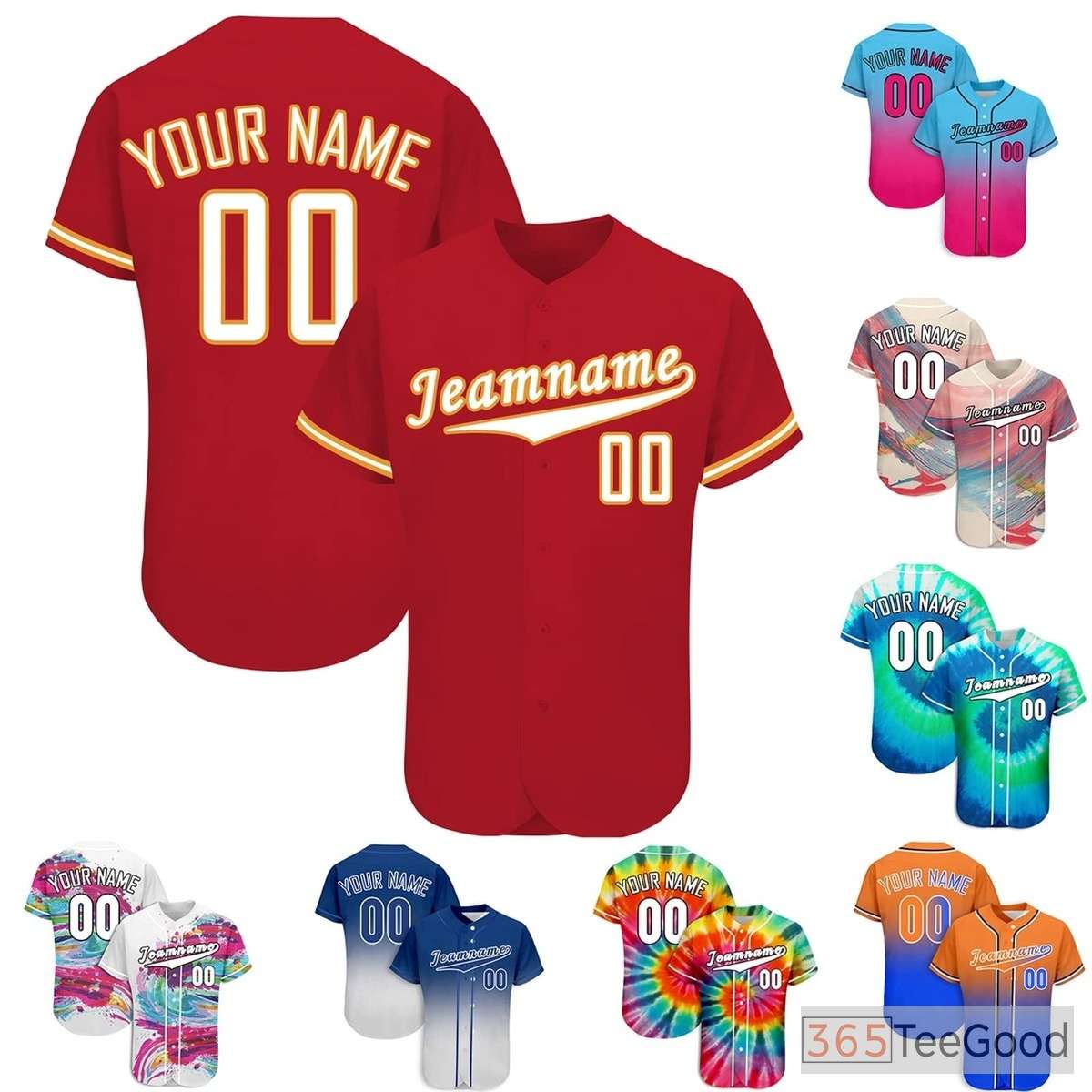 Red & Yellow Custom Baseball Jersey Tee Personalized Unisex Button Down Sports Shirt
