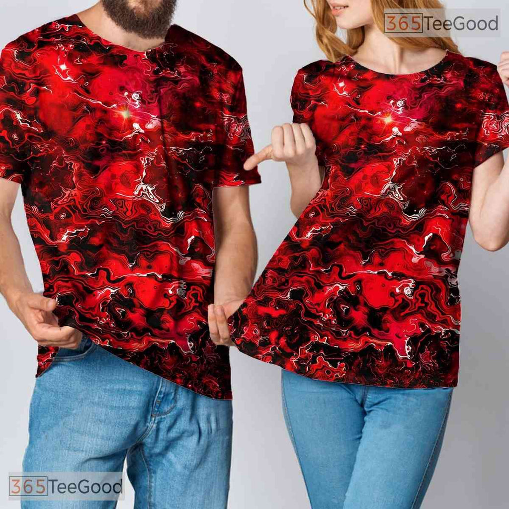 Vibrant Red Graphic Fashion Print 3D Casual Unisex Short Sleeve T-Shirt Tops
