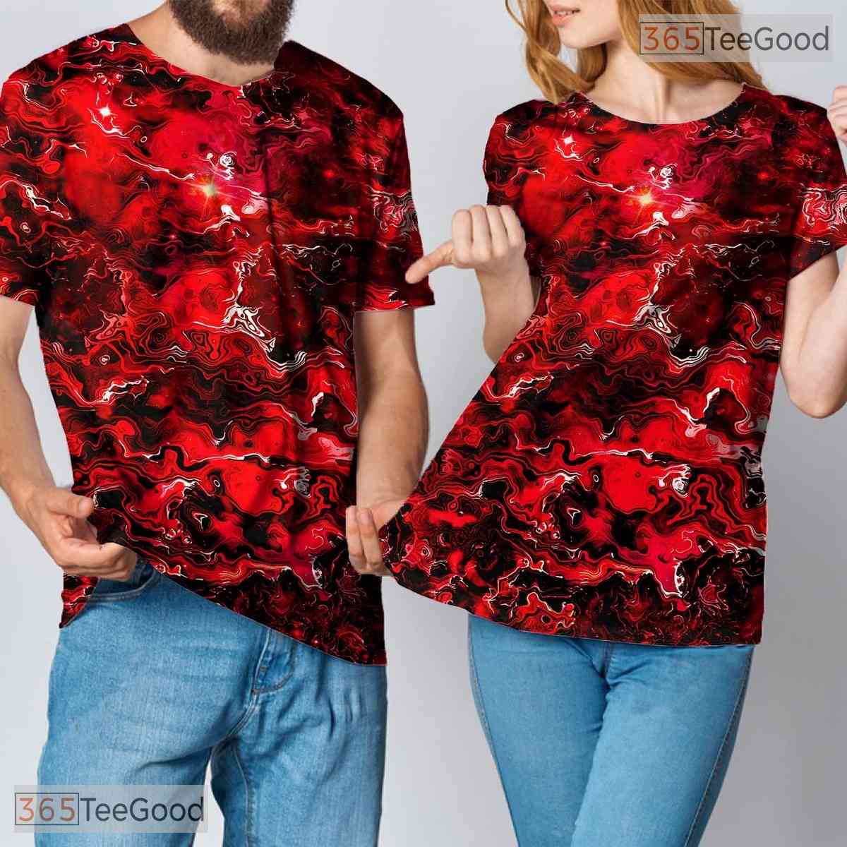 Vibrant Red Graphic Fashion Print 3D Casual Unisex Short Sleeve T-Shirt Tops
