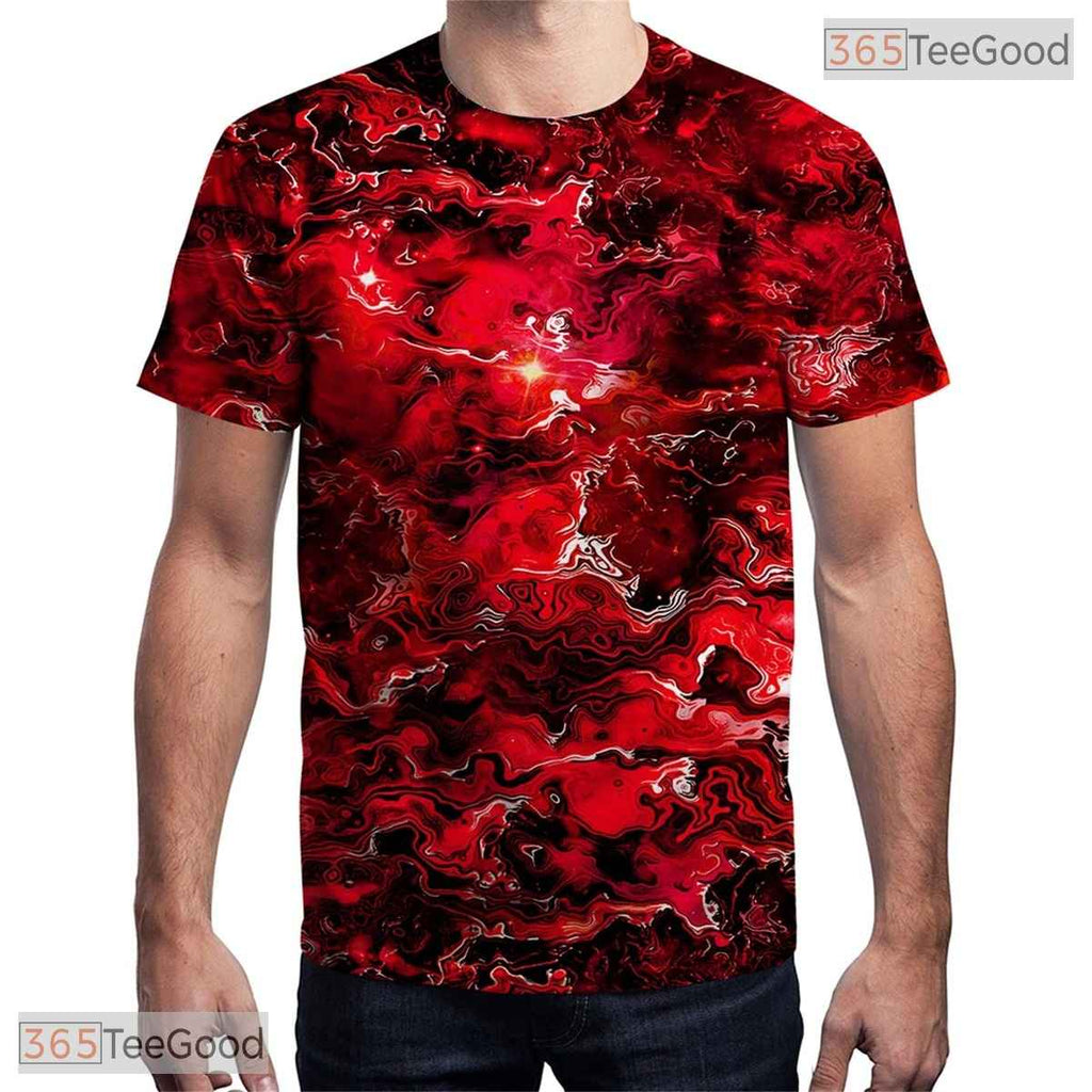 Vibrant Red Graphic Fashion Print 3D Casual Unisex Short Sleeve T-Shirt Tops