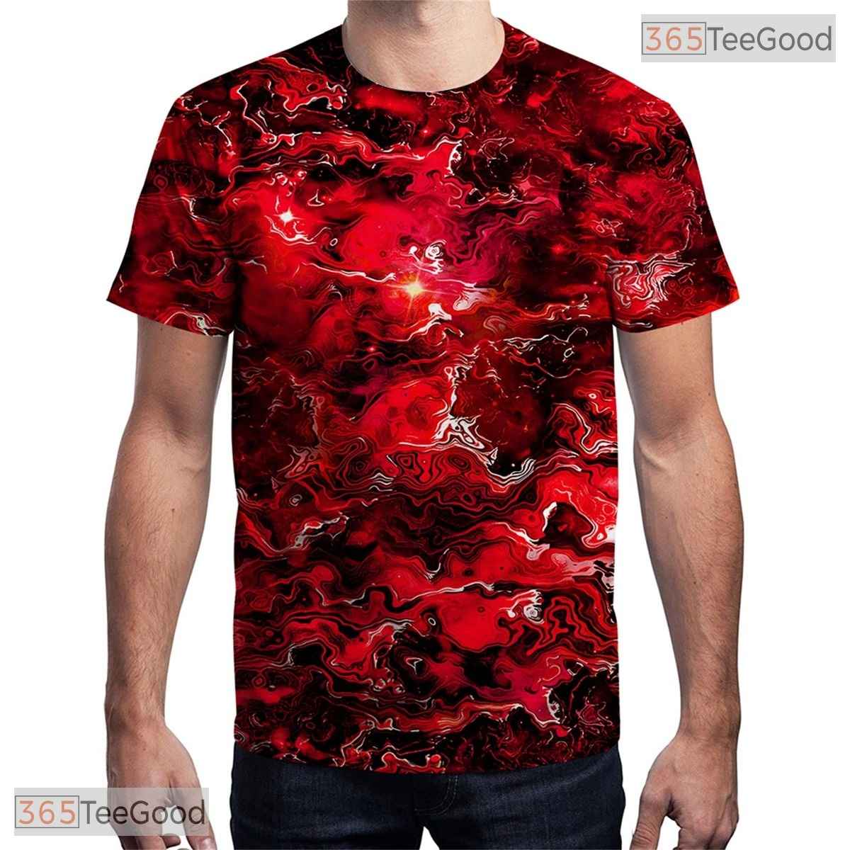 Vibrant Red Graphic Fashion Print 3D Casual Unisex Short Sleeve T-Shirt Tops
