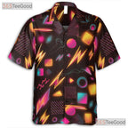 Retro 80s Neon Geometric Hawaiian Tee Unisex Print Summer Festival Style