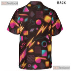 Retro 80s Neon Geometric Hawaiian Tee Unisex Print Summer Festival Style