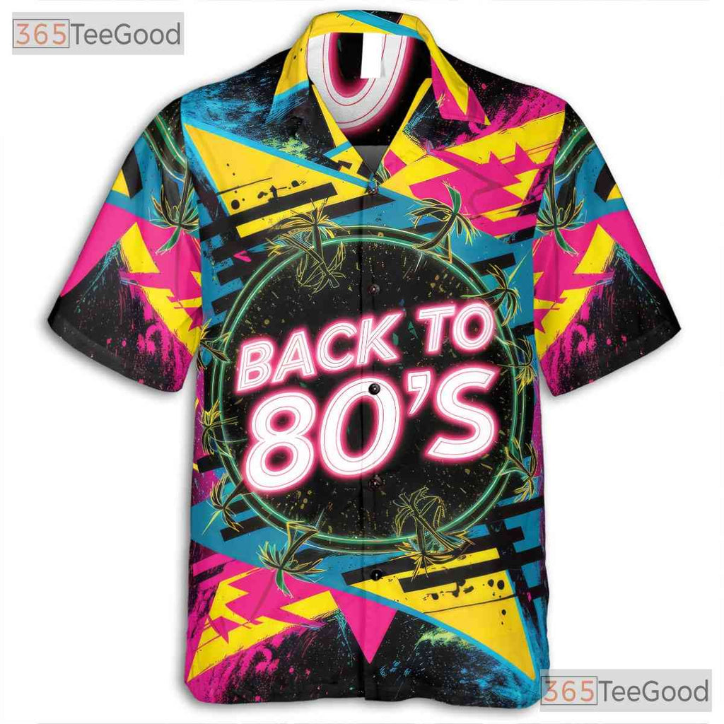Retro 80s Neon Hawaiian Shirt Unisex Style for Festival Vacation or Beach