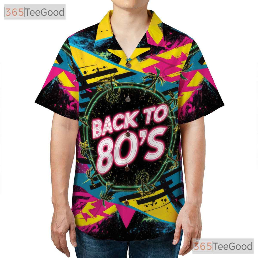 Retro 80s Neon Hawaiian Shirt Unisex Style for Festival Vacation or Beach