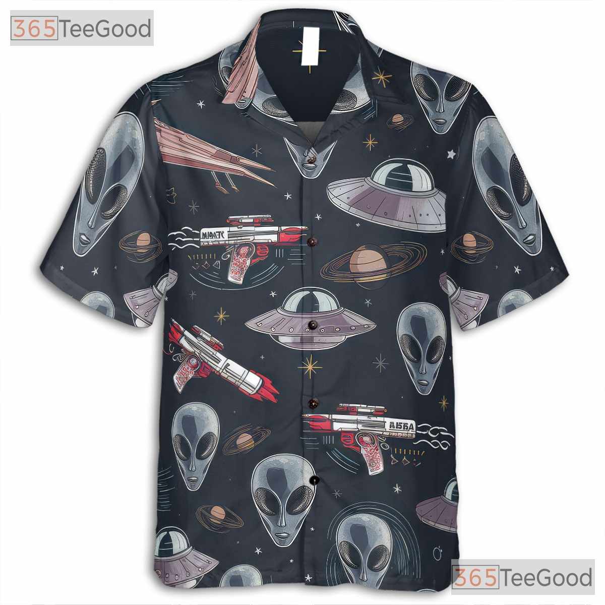 Retro Alien UFO Hawaiian Shirt for Adults - Sci-Fi Cosmic Vacation Style