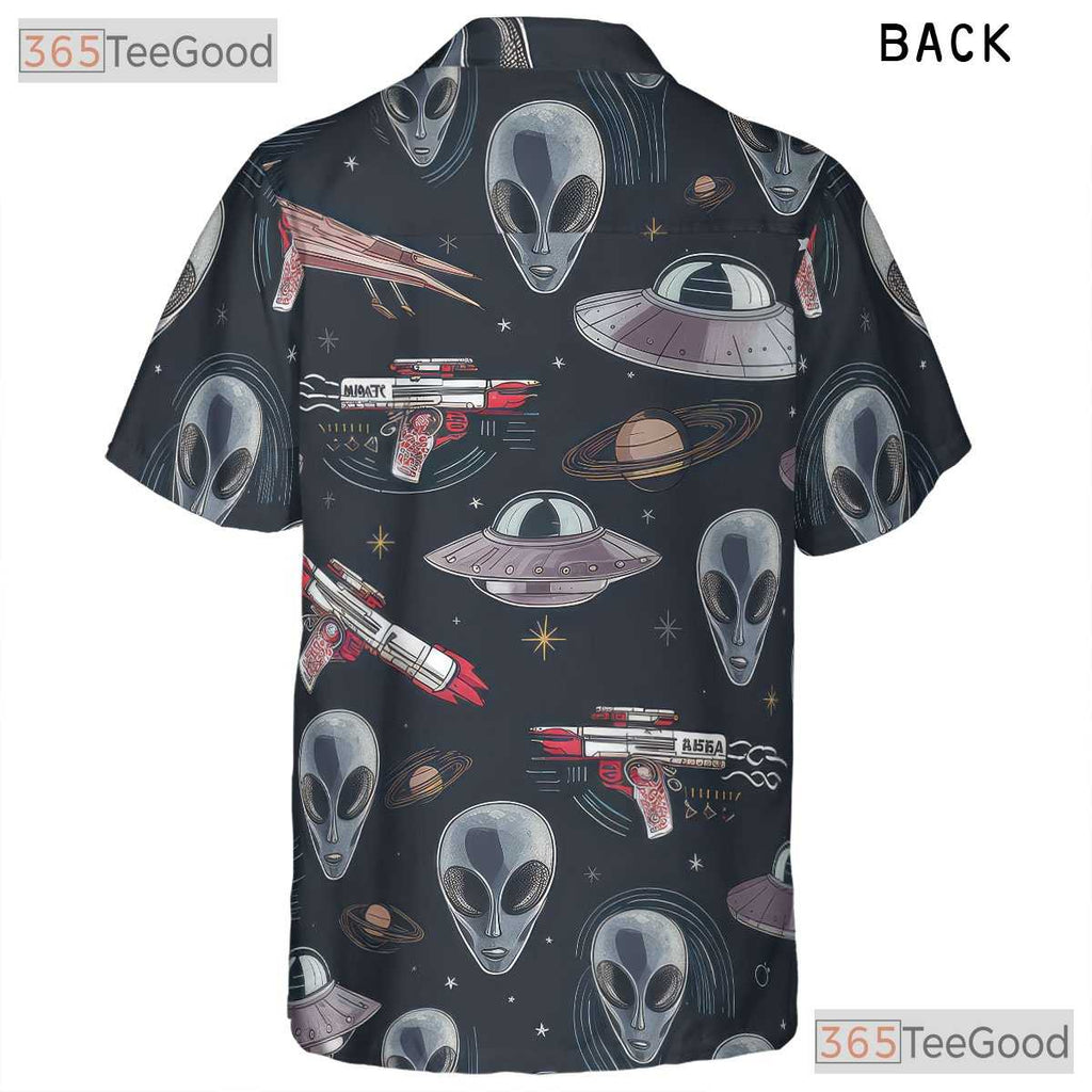 Retro Alien UFO Hawaiian Shirt for Adults - Sci-Fi Cosmic Vacation Style