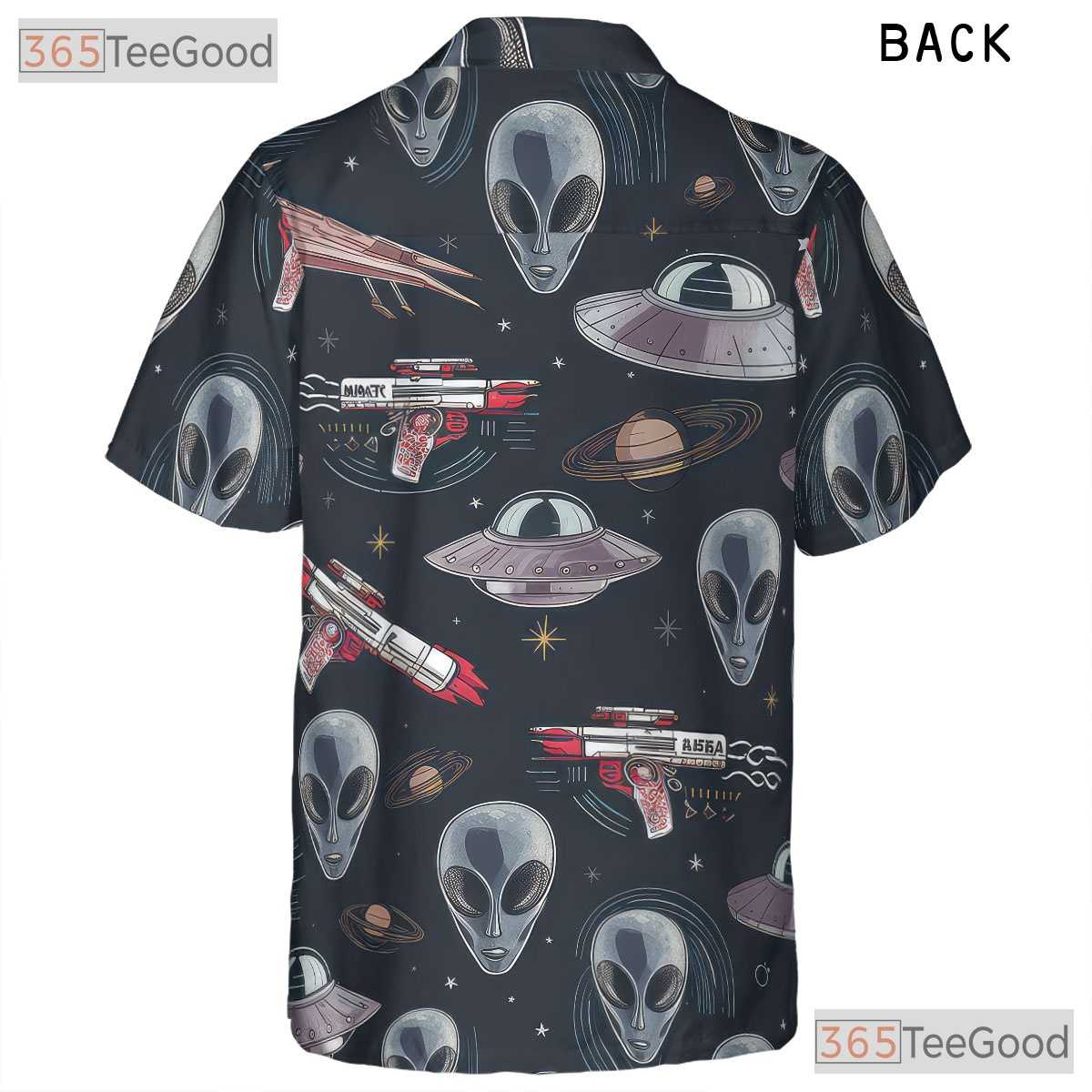 Retro Alien UFO Hawaiian Shirt for Adults - Sci-Fi Cosmic Vacation Style