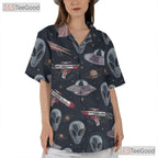 Retro Alien UFO Hawaiian Shirt for Adults - Sci-Fi Cosmic Vacation Style