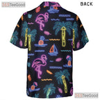 Retro Beach Aloha Vibe Tropical Neon Flamingo Hawaiian Shirt Unisex Outfit Top