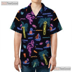 Retro Beach Aloha Vibe Tropical Neon Flamingo Hawaiian Shirt Unisex Outfit Top