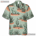 Retro Desert Cactus Hawaiian Shirt- Unisex Green Botanical Tropical Aloha Top