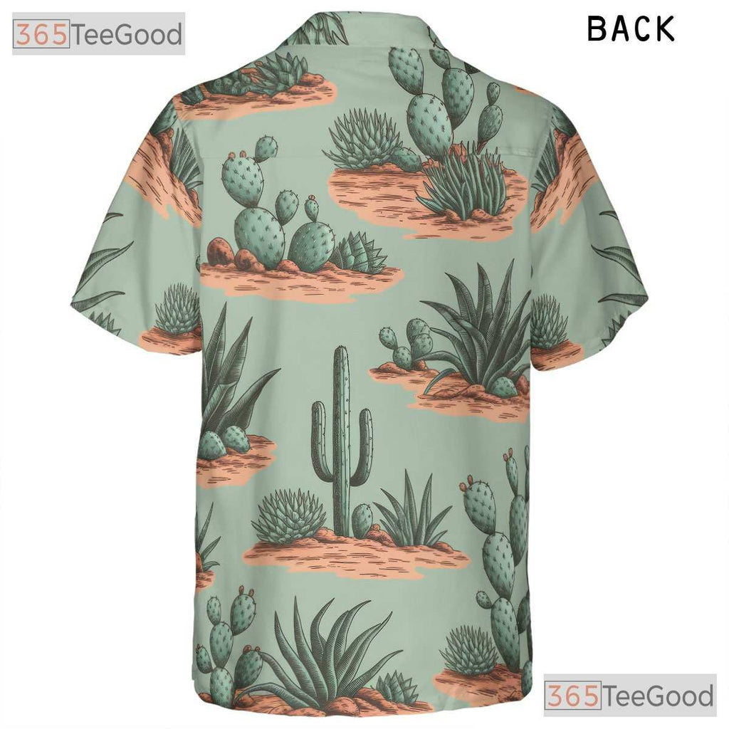 Retro Desert Cactus Hawaiian Shirt- Unisex Green Botanical Tropical Aloha Top