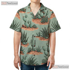Retro Desert Cactus Hawaiian Shirt- Unisex Green Botanical Tropical Aloha Top