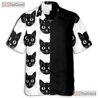 Retro Gothic Black Cat Hawaiian Tee- Unisex Aesthetic Peeking Face Art Top