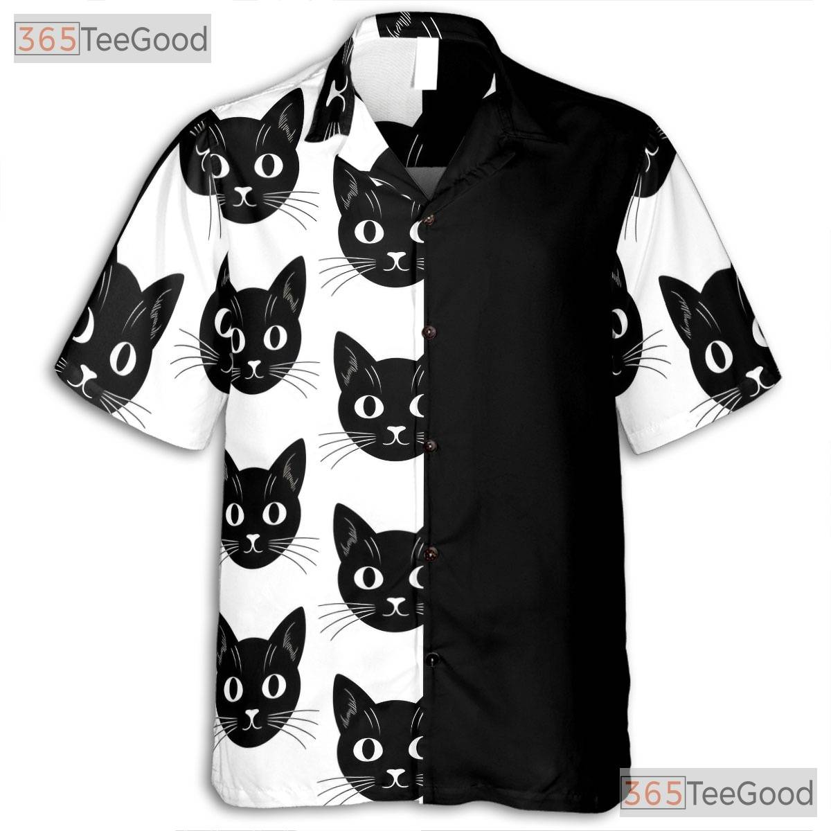 Retro Gothic Black Cat Hawaiian Tee- Unisex Aesthetic Peeking Face Art Top