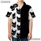 Retro Gothic Black Cat Hawaiian Tee- Unisex Aesthetic Peeking Face Art Top