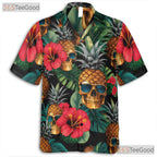 Retro Gothic Pineapple Skull Floral Tropical Aloha Hawaiian Shirt Unisex