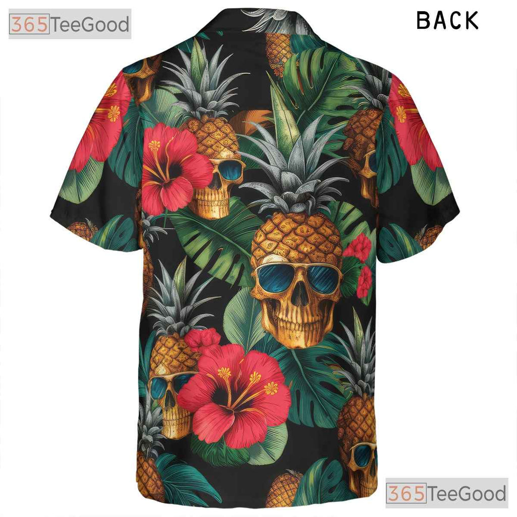 Retro Gothic Pineapple Skull Floral Tropical Aloha Hawaiian Shirt Unisex